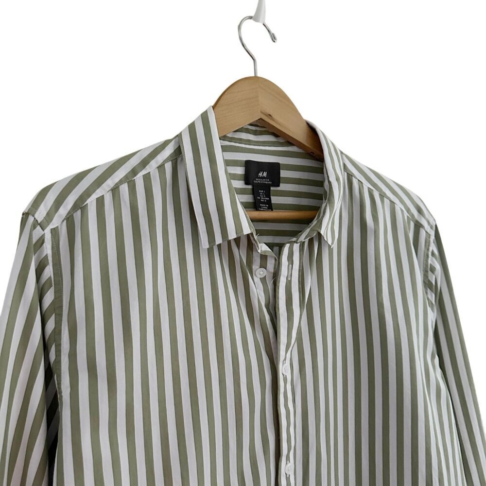 H&M Button Up Striped Poplin Regular Fit Shirt Mens Size Large Classic Modern
